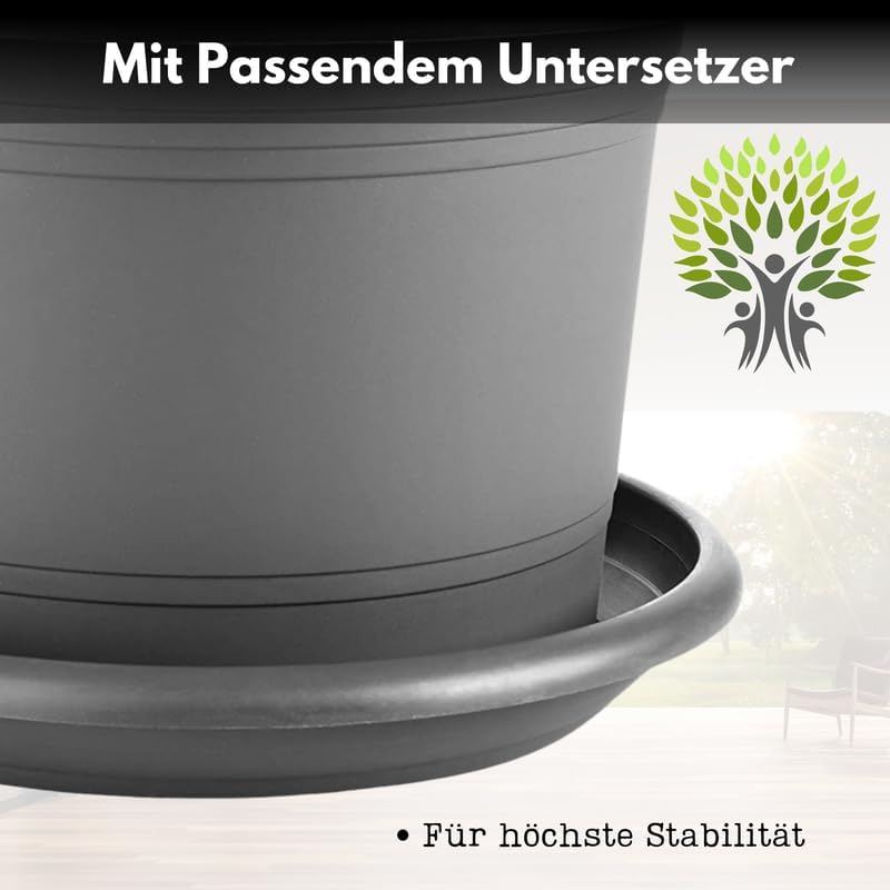 Pflanzkübel rund im 2er Set mit Untersetzer 50 cm Durchmesser anth