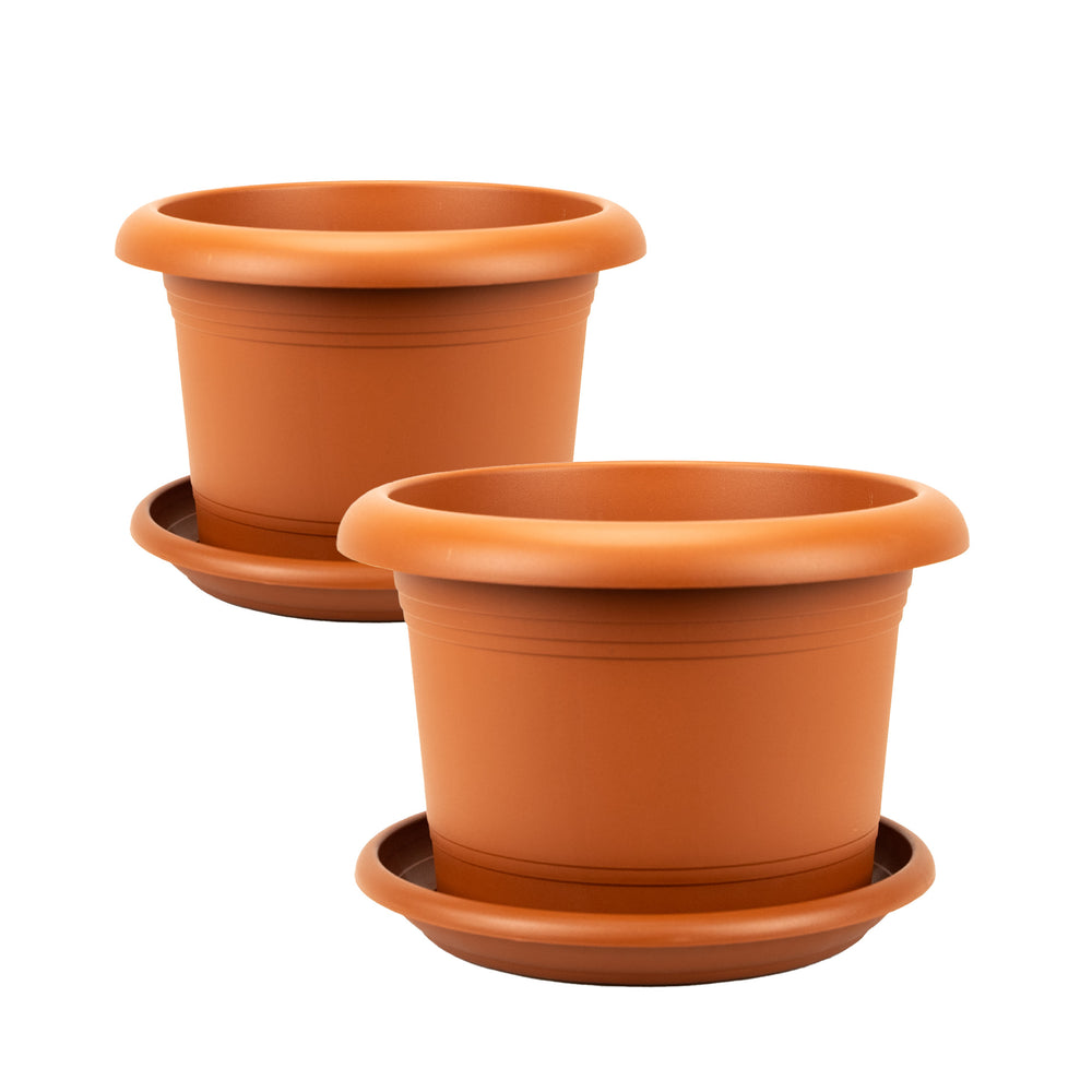 Pflanzkübel rund im 2er Set mit Untersetzer - 50cm Durchmesser - Terracotta - ca. 60 Liter