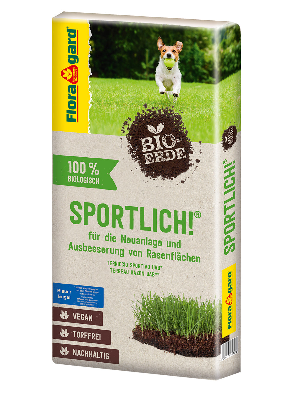 Floragard Bio-Erde Sportlich 40 Liter - zur Neuanlage, Pflege und Ausbesserung von Rasenflächen - torffrei und vegan