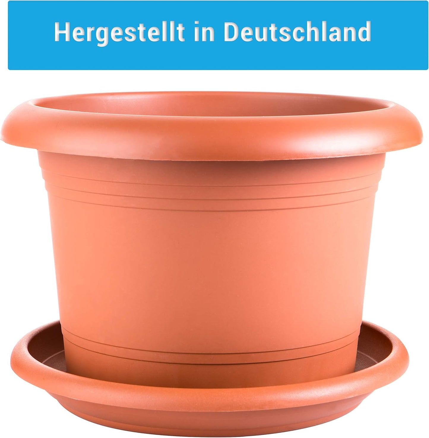 
                  
                    Blumentopf rund im 6er Set mit Untersetzer - 30cm Durchmesser - Terracotta Look - ca. 17 Liter
                  
                