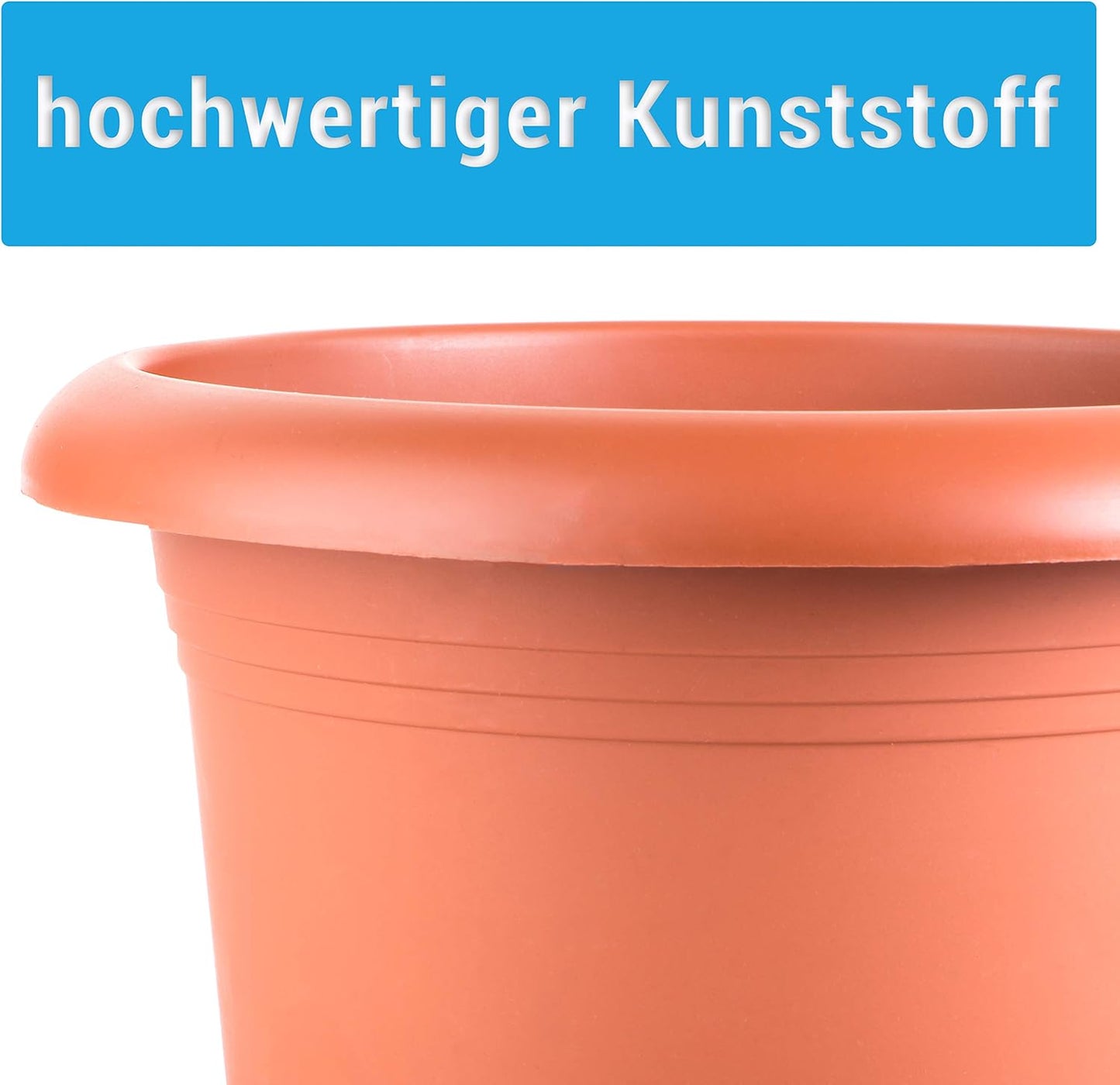 
                  
                    Blumentopf rund im 6er Set mit Untersetzer - 30cm Durchmesser - Terracotta Look - ca. 17 Liter
                  
                