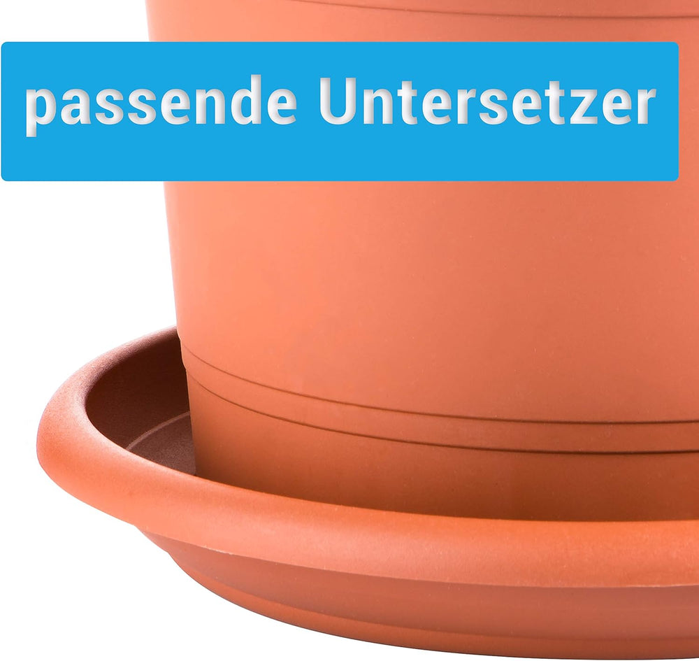 
                  
                    Blumentopf rund im 6er Set mit Untersetzer - 30cm Durchmesser - Terracotta Look - ca. 17 Liter
                  
                