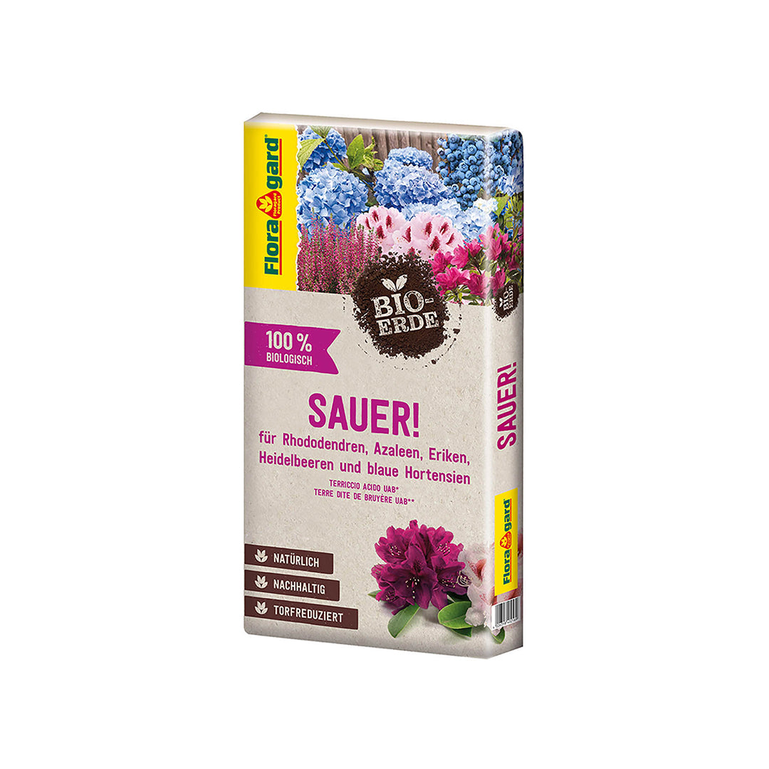 Floragard Bio-Erde Sauer - Rhododendren, Azaleen, Heidelbeeren & blaue Hortensien - 40l