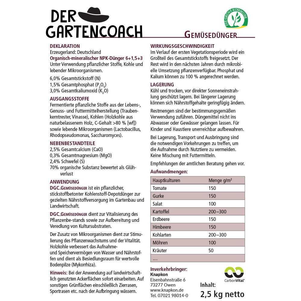 Bio Gemüsedünger 2,5kg (NPK 6-1,5-3)