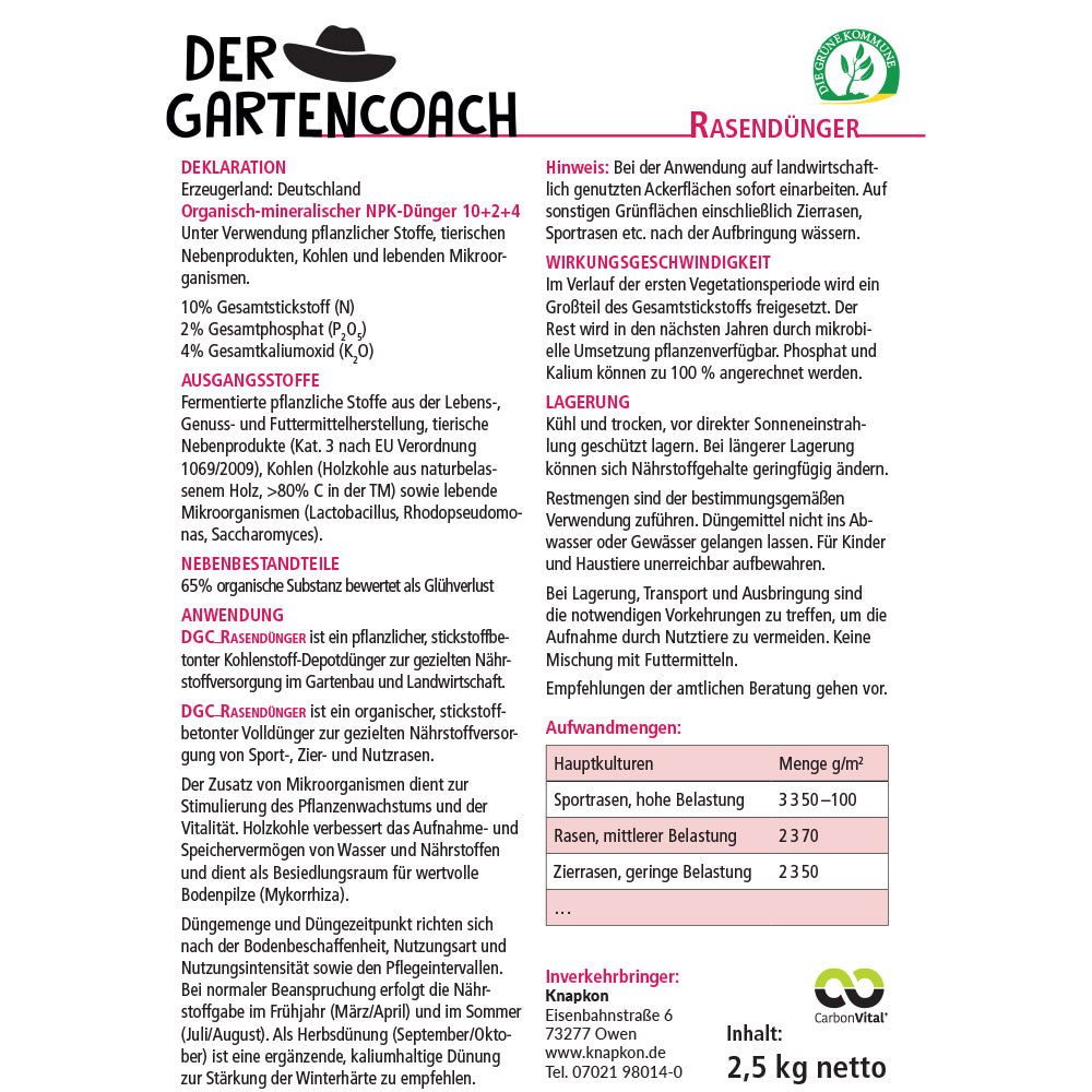 Bio Rasendünger 2,5kg (NPK 10-2-4)