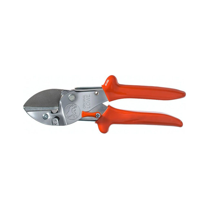 Original LÖWE 1 Amboss-Gartenschere mit orangefarbenen Griffen, geschlossen
