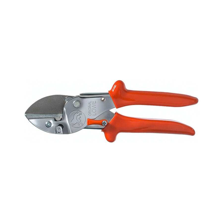 Original LÖWE 1 Amboss-Gartenschere mit orangefarbenen Griffen, geschlossen